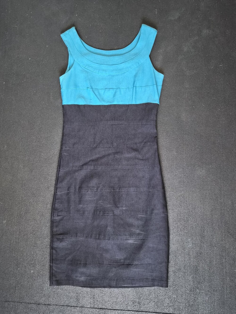 Teal and Black Sleeveless Colorblock Bodycon Dress Y2k Does 50s Pin-Up Boat neck